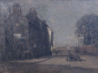 Walton Village, Clair de Lune. A painting of Walton le Dale is by Albert Woods. A scene illuminated by moonlight.