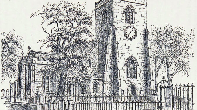 The drawing of St Leonard's Church is from the book and was drawn by H. Hartley in 1947