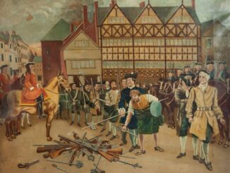 Jacobite Troops Surrendering their Arms to General Wills at Preston Market Place in 1715