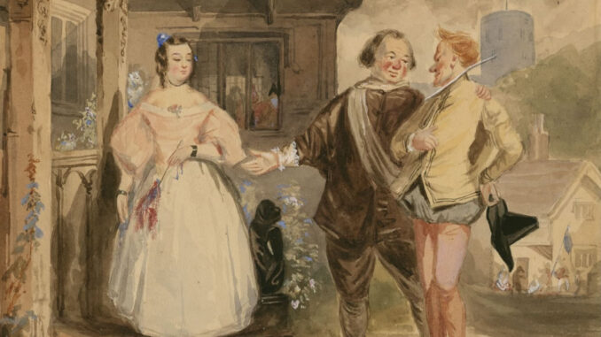 Merry wives of Windsor, act I, scene 1 by Alfred Borron published in 1851. From the Folger Shakespeare Library.