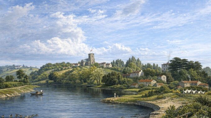 Walton-le-Dale in the Early 1800s, based on a Drawing by G. Pickering.