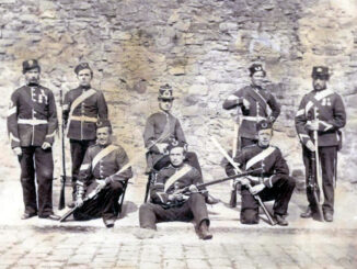 Officers of Captain M. Davenport's company, 5th Battalion of Lancashire Militia, 1870