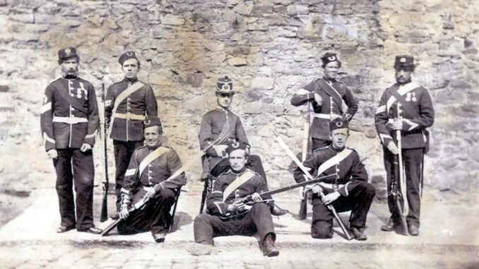 Officers of Captain M. Davenport's company, 5th Battalion of Lancashire Militia, 1870